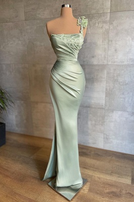 Simple One Shoulder Appliques Ruffles Floor-length Mermaid Prom Dresses_1