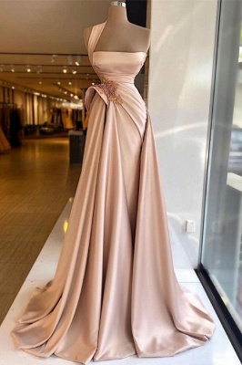 Simple One Shoulder Beading Ruffles Party Gown A-line Floor-length Prom Dress_1