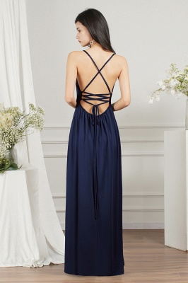Simple A-line V-neck Floor-length Backless Ruffles Prom Dress With Slit_10