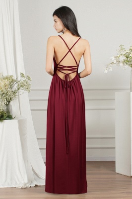 Simple A-line V-neck Floor-length Backless Ruffles Prom Dress With Slit_8