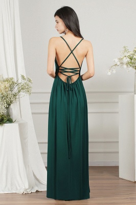 Simple A-line V-neck Floor-length Backless Ruffles Prom Dress With Slit_5