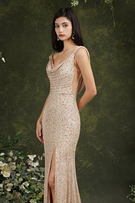Brilliant Scoop Neck Sequins Backless Mermaid Bridesmaid Dress With Side Slit_7