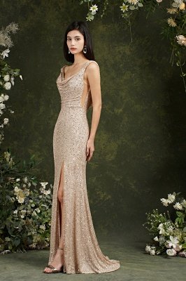 Brilliant Scoop Neck Sequins Backless Mermaid Bridesmaid Dress With Side Slit_5