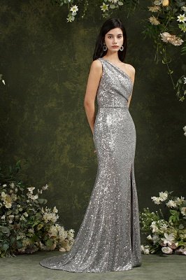 Sparkly One Shoulder Sequins Mermaid Floor-length Bridesmaid Dress With Side Slit_6