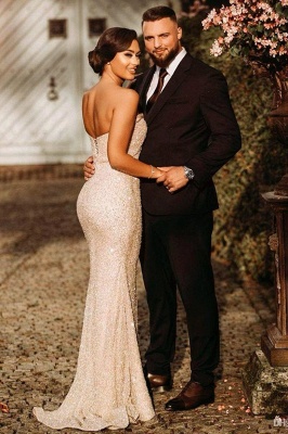 Attractive Strapless Backless Sequins Sheath Prom Dress With Side Slit_2