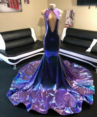 Gorgeous High Neck Keyhole Floor-length Ruffles Mermaid Prom Dress_2