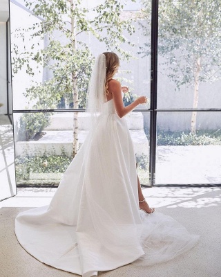 Stunning A-Line Sweetheart Satin Floor-length Wedding Dress With Side Slit_5