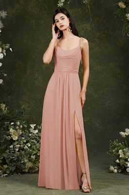 Classy Chiffon Spaghetti Straps A-line Backless Bridesmaid Dress With Split Pockets