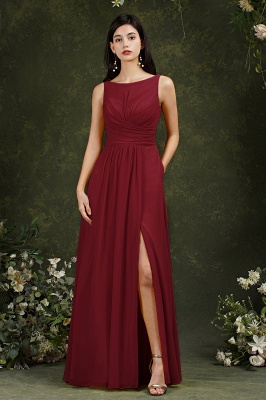 Long A-Line Chiffon Ruffles Split Floor-length Bridesmaid Dress With Pockets_5