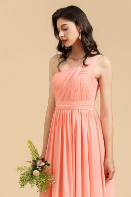 Simple Pink Asymmetrical Sleeveless A-Line Chiffon Bridesmaid Dress_9