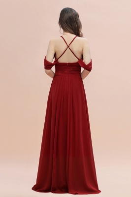 Elegant Dark Red Spaghetti Strap Sweetheart A-Line Off the Shoulder Bridesmaid Gown with Ruffles_6