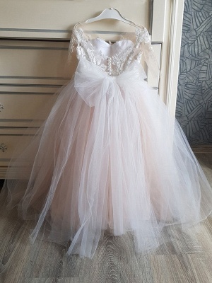 Boho Princess Long Lace Tulle Flower Girl Dresses with Sleeves_2