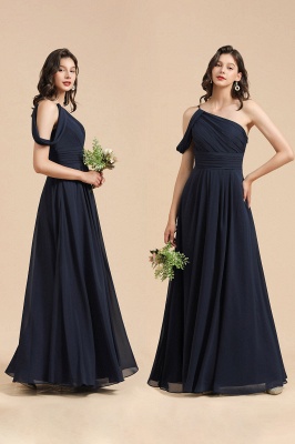 Elegant Black Asymmetrical One Shoulder  Sleeveless Bridesmaid Dress Gown_7