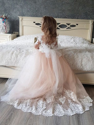 Boho Long Princess Tulle Lace Flower Girl Dresses with Sleeves_3