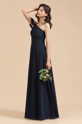 Elegant Black Asymmetrical One Shoulder  Sleeveless Bridesmaid Dress Gown_5