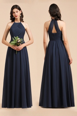 Elegant Black Halter Sleeveless Bridesmaid Dress Gown_7