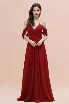 Elegant Dark Red Spaghetti Strap Sweetheart A-Line Off the Shoulder Bridesmaid Gown with Ruffles_4