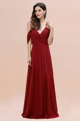 Elegant Dark Red Spaghetti Strap Sweetheart A-Line Off the Shoulder Bridesmaid Gown with Ruffles