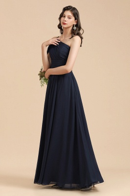 Elegant Black Asymmetrical One Shoulder  Sleeveless Bridesmaid Dress Gown_3