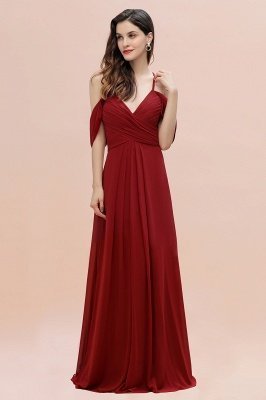 Elegant Dark Red Spaghetti Strap Sweetheart A-Line Off the Shoulder Bridesmaid Gown with Ruffles_1