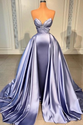 Elegant Purple Sleeveless A-Line Sweetheart Stretch Satin Prom Dresses with Ruffles_1