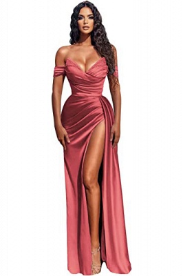 Sexy Long Mermaid Off-the-shoulder Satin Prom Dress with Slit_5