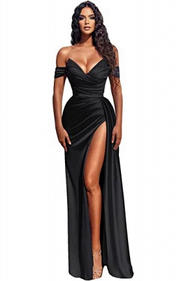 Sexy Long Mermaid Off-the-shoulder Satin Prom Dress with Slit_19