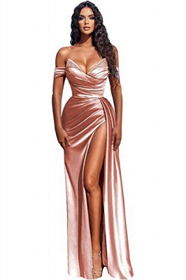 Sexy Long Mermaid Off-the-shoulder Satin Prom Dress with Slit_4
