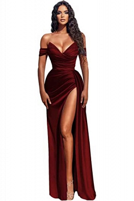 Sexy Long Mermaid Off-the-shoulder Satin Prom Dress with Slit_8