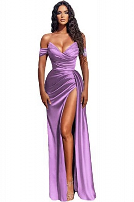 Sexy Long Mermaid Off-the-shoulder Satin Prom Dress with Slit_13