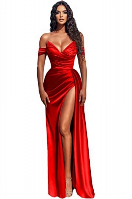 Sexy Long Mermaid Off-the-shoulder Satin Prom Dress with Slit_6