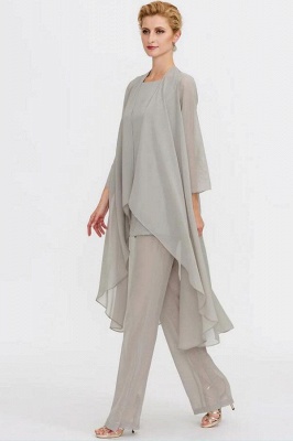 Elegant Grey Floor-Length White Bateau Chiffon Evening Dress_6