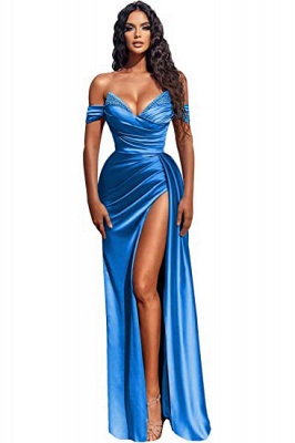 Sexy Long Mermaid Off-the-shoulder Satin Prom Dress with Slit_16