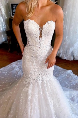 Charming Sweetheart Mermaid Chapel Sleeveless Wedding Dresses with Appliques_5