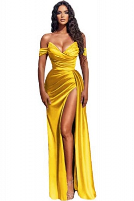 Sexy Long Mermaid Off-the-shoulder Satin Prom Dress with Slit_12