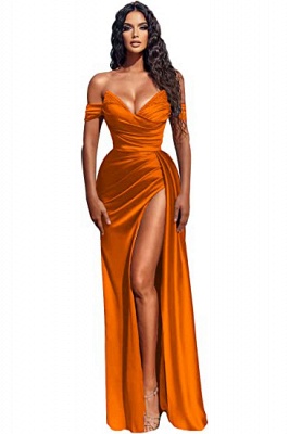 Sexy Long Mermaid Off-the-shoulder Satin Prom Dress with Slit_11