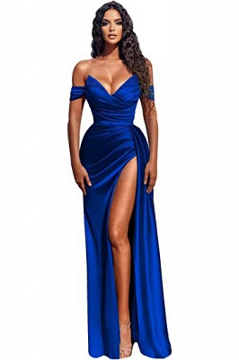Sexy Long Mermaid Off-the-shoulder Satin Prom Dress with Slit_17