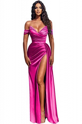Sexy Long Mermaid Off-the-shoulder Satin Prom Dress with Slit_7