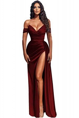 Sexy Long Mermaid Off-the-shoulder Satin Prom Dress with Slit_8