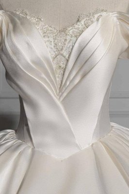 Charming Off the Shoulder Sweetheart Satin Ball Gown Wedding Dress with Ruffles_3