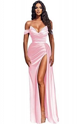 Sexy Long Mermaid Off-the-shoulder Satin Prom Dress with Slit_3