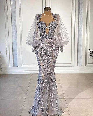 Charming Beading Sweetheart Floor-Length Mermaid Long Sleeve Prom Dress_1