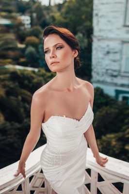 Elegant A-Line Sleeveless Strapless Sweetheart Detachable Satin Wedding Dress_5