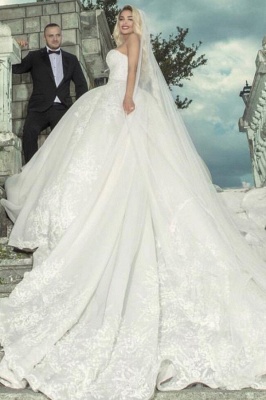 Beautiful Sweetheart Sleeveless Chapel Train Lace Organza Ball gown Wedding Dress_3