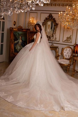 Gorgeous V-Neck Floor length A-line Tulle Ball Gown Wedding Dress_2