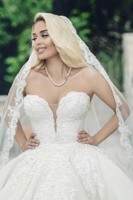Beautiful Sweetheart Sleeveless Chapel Train Lace Organza Ball gown Wedding Dress_2