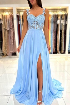 Elegant Sweetheart Spaghetti Strap Front Split Sleeveless Chiffon Prom Dress with Ruffles_1