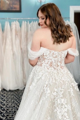 Charming A-Line Off the Shoulder Sweetheart Sleeveless Lace Wedding Dress with appliques_2