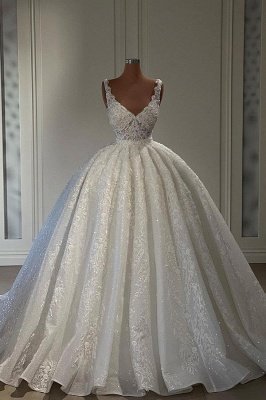 Charming Sweetheart Sleeveless Lace Ball Gown Wedding Dress with Ruffles_1