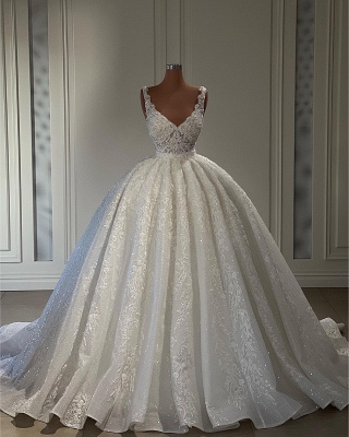 Charming Sweetheart Sleeveless Lace Ball Gown Wedding Dress with Ruffles_3